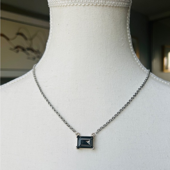 Silver Plated BVG Inspirito Chain with Black Diamond Glass Crystal Rectangle - Picture 5 of 7